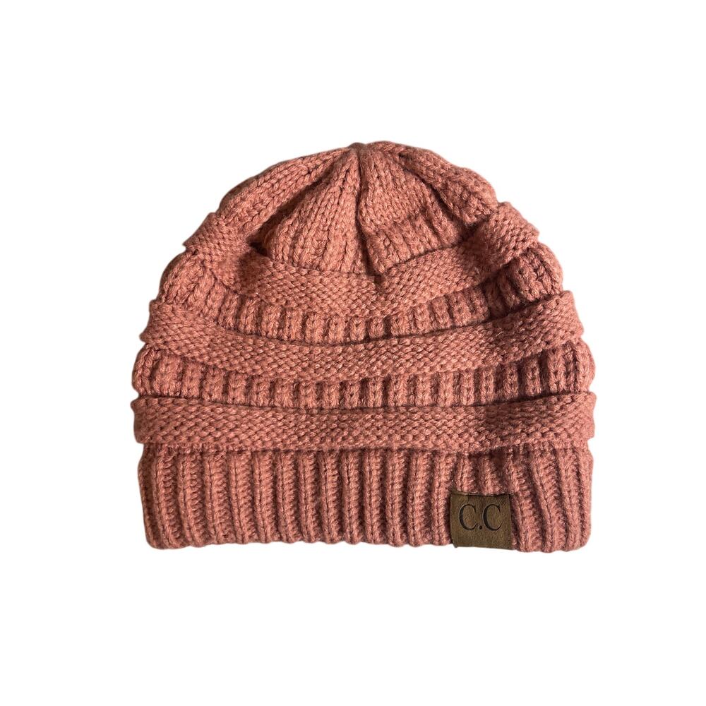 C.C Exclusives Women's Pink Coral Ribbed Knit Winter Bonnet Beanie Hat Cap OS